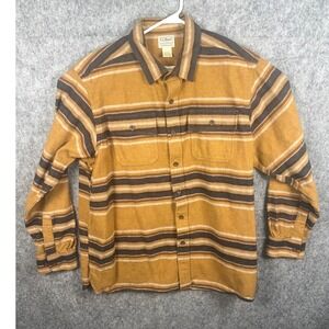 LL Bean Men XL Traditional Fit Flannel Shirt Striped Cotton Mustard Brown 511645